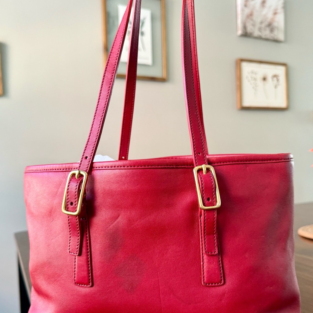 Vintage Coach Legacy Shopper Tote Glove Tanned Leather Red - Picture 5 of 16